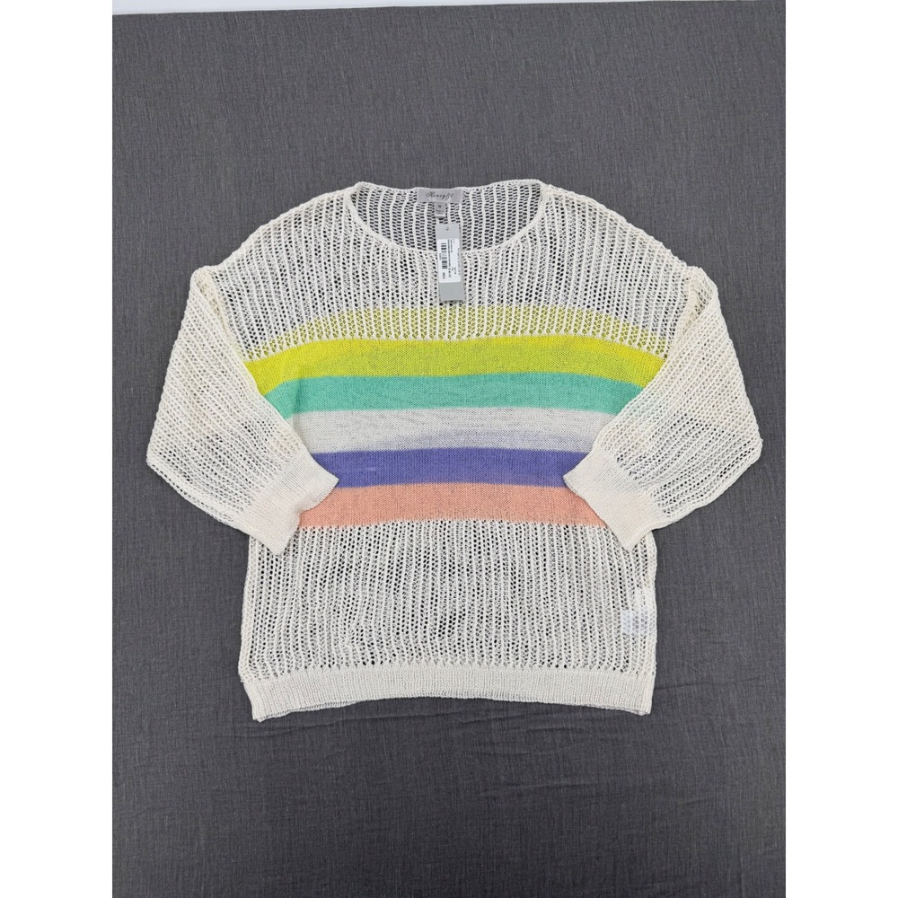 Honey & T Francescas Rainbow Stripe Open Weave‎ Knit Sweater Cream Medium NEW
